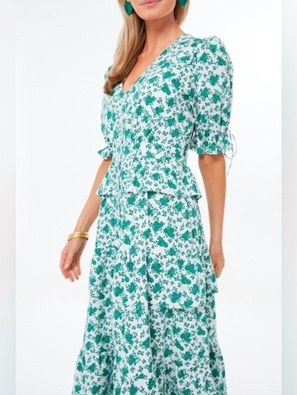Tuckernuck Hyacinth House Irenea Midi Dress Kelly green white floral Size Small - Picture 3 of 16
